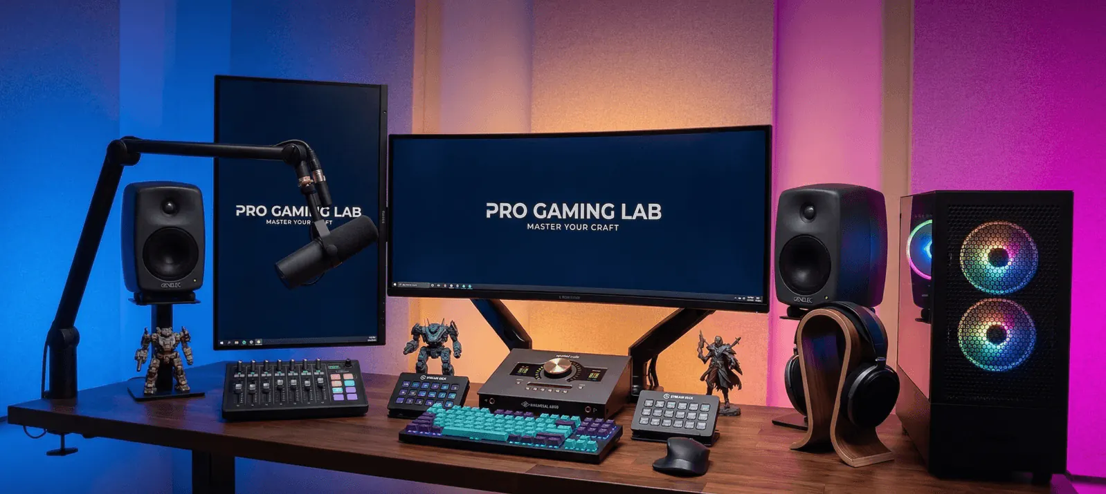 Streaming camera mounted above a monitor with proper lighting setup